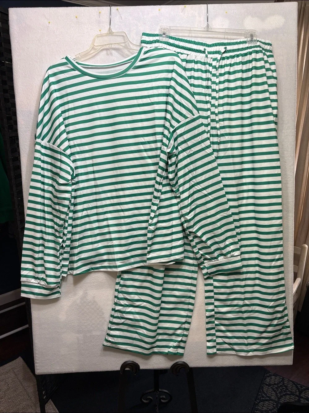 Striped Green & White womens pant set  with Drawstring Waist NWT SIZE XXL